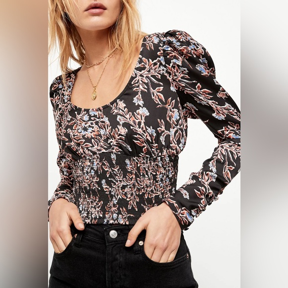 Free People printed Santiago Black Blouse - Picture 2 of 6